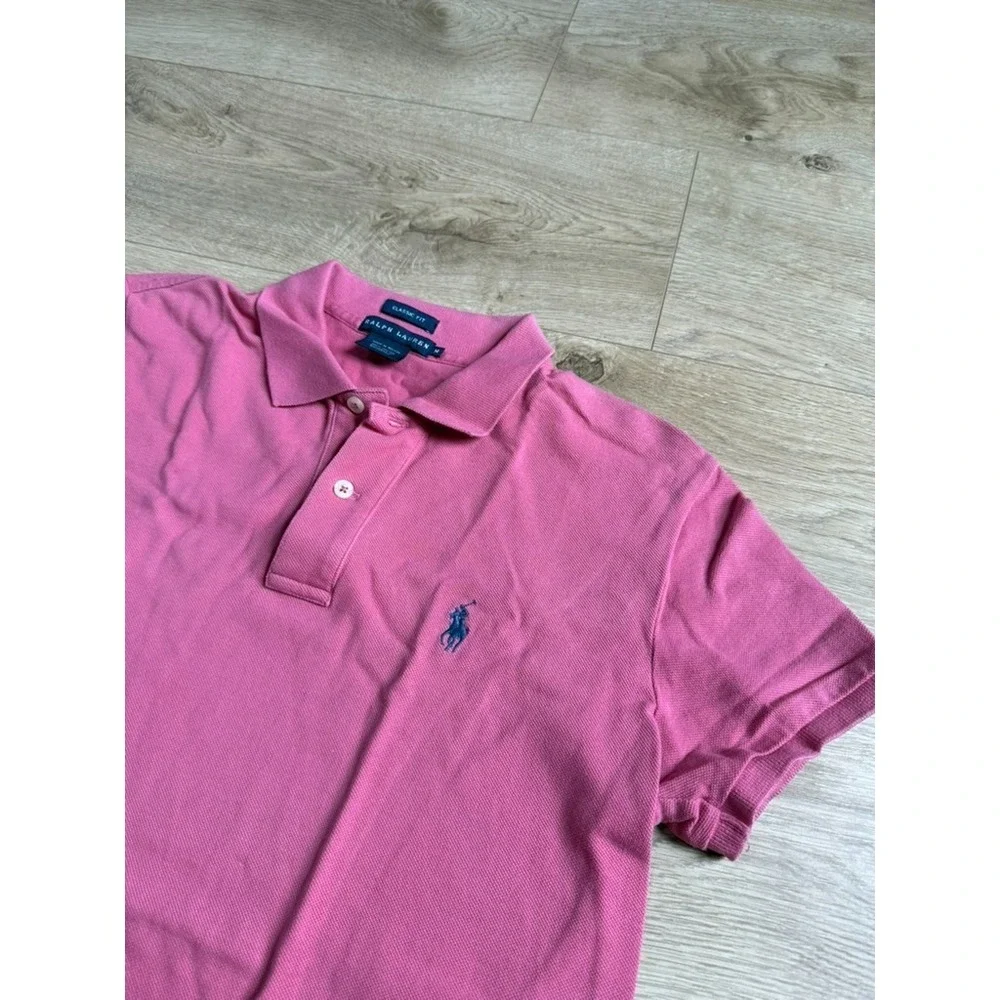 EUC Womens Ralph Lauren Classic Fit pink short sleeve polo vintage cotton size M